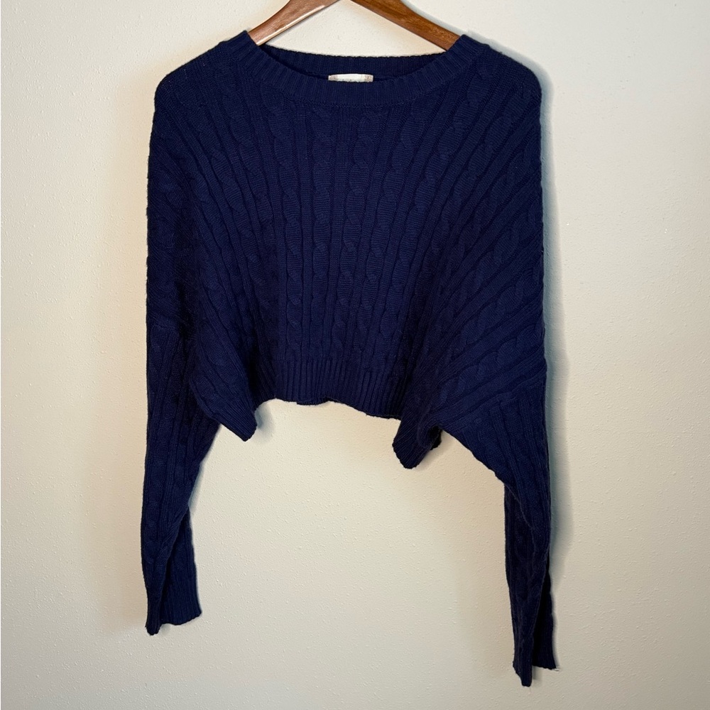Altered State Cropped Cable Knit Sweater Navy Blue Boxy Medium